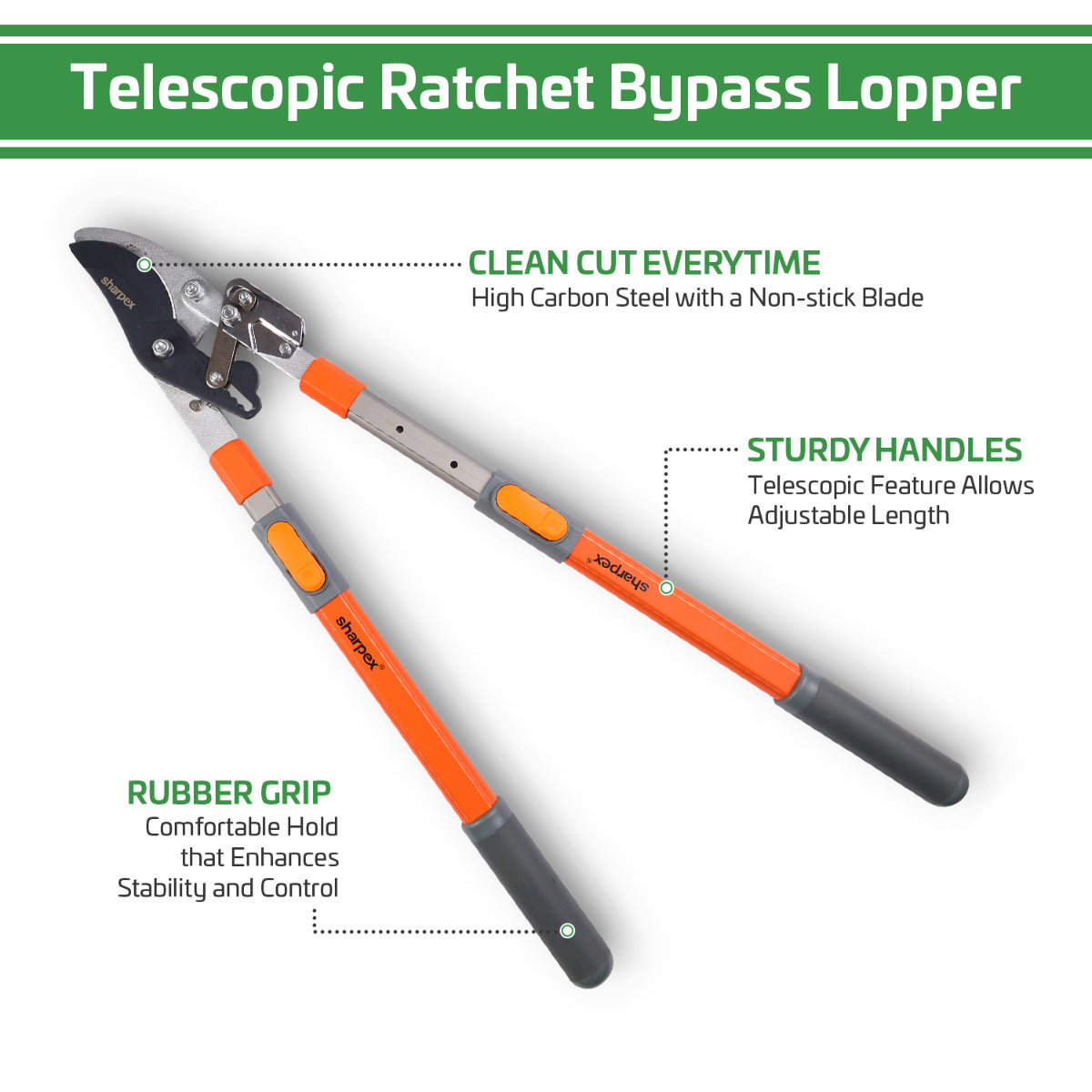 Bypass Ratchet Lopper with Telescopic Handles