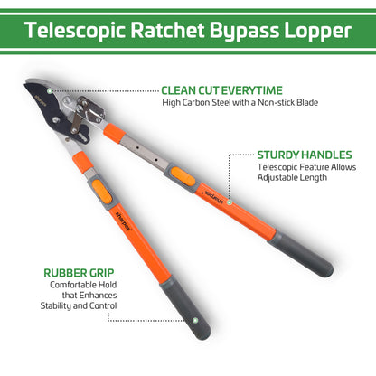 Bypass Ratchet Lopper with Telescopic Handles