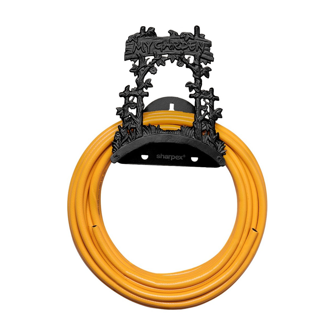 Sharpex DIY Hose Hanger for Garden Pipe | Decorative Wall Mounted Garden Pipe Holder for Hotel, Backyard, Garden, and Indoor - Outdoor | Heavy Duty Metal Portable Hose Pipe Holder Only (HOS-BL-018)