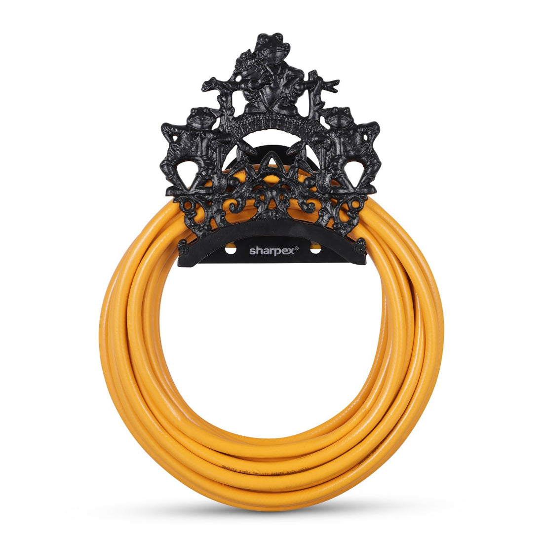 Sharpex DIY Hose Hanger for Garden Pipe | Decorative Wall Mounted Garden Pipe Holder for Hotel, Backyard, Garden, and Indoor - Outdoor | Heavy Duty Metal Portable Hose Pipe Holder Only (HOS-BL-017)