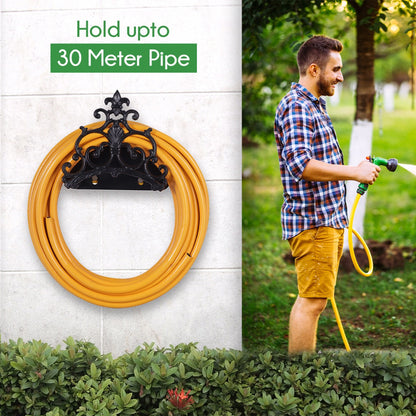 Sharpex DIY Hose Hanger for Garden Pipe | Decorative Wall Mounted Garden Pipe Holder for Hotel, Backyard, Garden, and Indoor - Outdoor | Heavy Duty Metal Portable Hose Pipe Holder Only (HOS-BL-020)