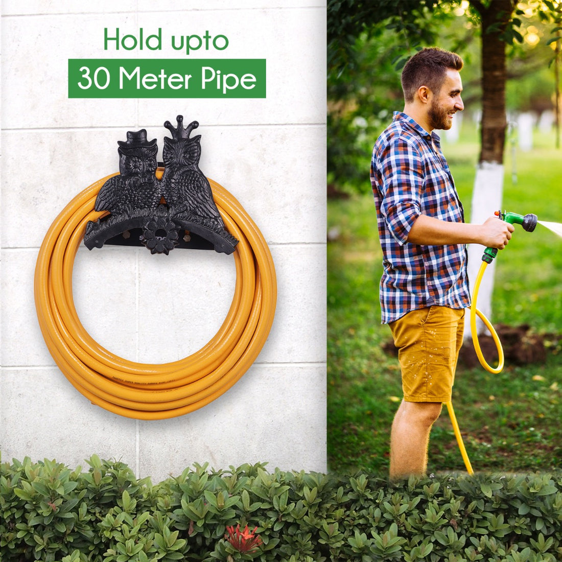 Sharpex DIY Hose Hanger for Garden Pipe | Decorative Wall Mounted Garden Pipe Holder for Hotel, Backyard, Garden, and Indoor - Outdoor | Heavy Duty Metal Portable Hose Pipe Holder Only (HOS-BL-026)