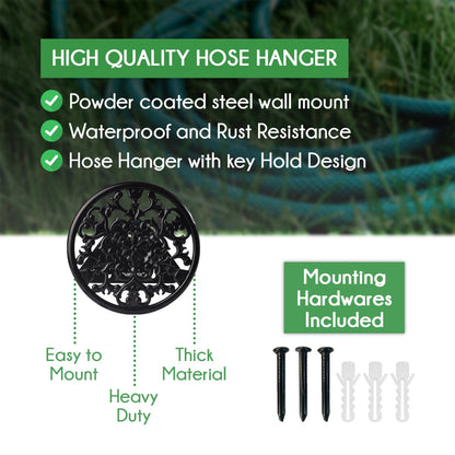 Sharpex DIY Hose Hanger for Garden Pipe - Ornamental Garden Pipe Holder Wall Mounted for Garden, Hotel, Backyard and Outdoor - Heavy Duty Metal Portable Irrigation Hose Pipe Holder Only (Black, HOS-BL-016)