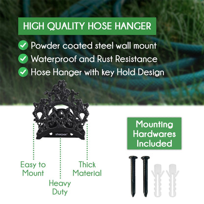 Sharpex DIY Hose Hanger for Garden Pipe | Decorative Wall Mounted Garden Pipe Holder for Hotel, Backyard, Garden, and Indoor - Outdoor | Heavy Duty Metal Portable Hose Pipe Holder Only (HOS-BL-017)