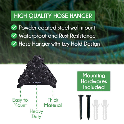 Sharpex DIY Hose Hanger for Garden Pipe | Decorative Wall Mounted Garden Pipe Holder for Hotel, Backyard, Garden, and Indoor - Outdoor | Heavy Duty Metal Portable Hose Pipe Holder Only (HOS-BL-019)