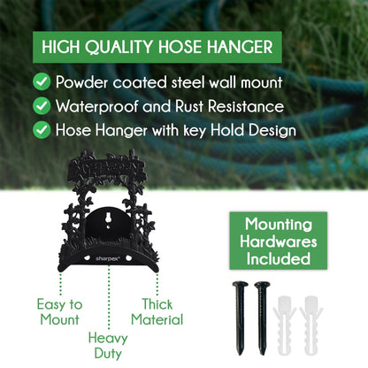Sharpex DIY Hose Hanger for Garden Pipe | Decorative Wall Mounted Garden Pipe Holder for Hotel, Backyard, Garden, and Indoor - Outdoor | Heavy Duty Metal Portable Hose Pipe Holder Only (HOS-BL-018)