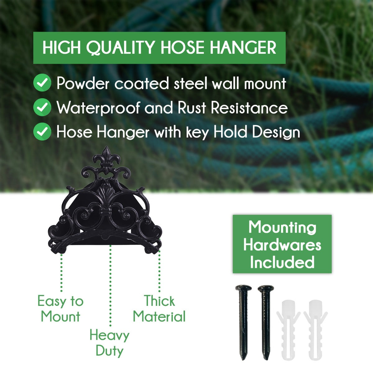 Sharpex DIY Hose Hanger for Garden Pipe | Decorative Wall Mounted Garden Pipe Holder for Hotel, Backyard, Garden, and Indoor - Outdoor | Heavy Duty Metal Portable Hose Pipe Holder Only (HOS-BL-020)
