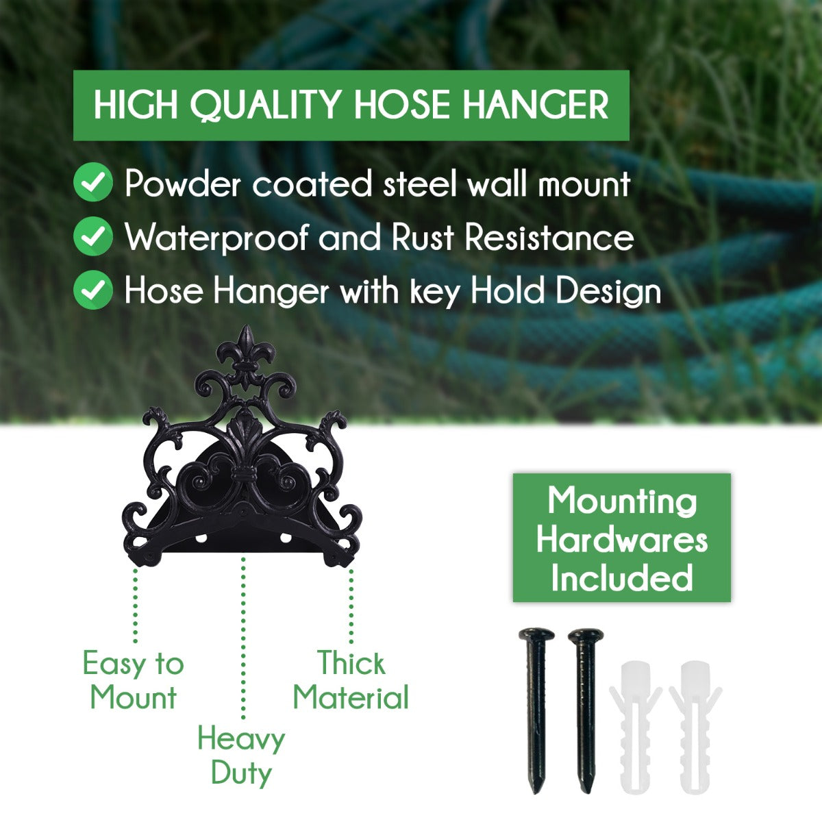 Sharpex DIY Hose Hanger for Garden Pipe | Decorative Wall Mounted Garden Pipe Holder for Hotel, Backyard, Garden, and Indoor - Outdoor | Heavy Duty Metal Portable Hose Pipe Holder Only (HOS-BL-021)