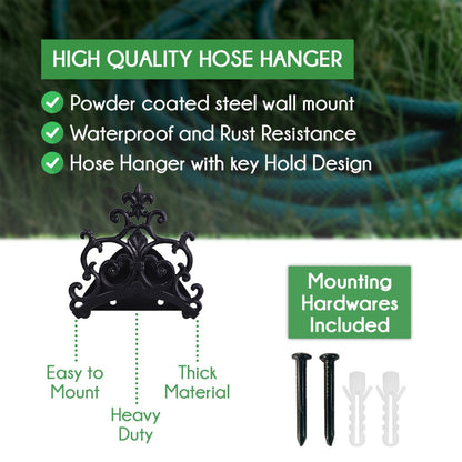 Sharpex DIY Hose Hanger for Garden Pipe | Decorative Wall Mounted Garden Pipe Holder for Hotel, Backyard, Garden, and Indoor - Outdoor | Heavy Duty Metal Portable Hose Pipe Holder Only (HOS-BL-021)