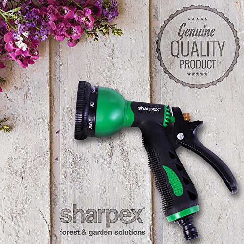 Sharpex Combo Of 8 Mode High Pressure Water Gun Nozzle Spray And 10 MT Yellow Hose Pipe For Garden Hose, Lawn, Car Washing, Bike Washer, Pets cleaning Sprinkler Water Gun - Heavy Duty 8 Mode Sprayer Nozzle For Pipe (Black and Green) (CO-HOSE-001)