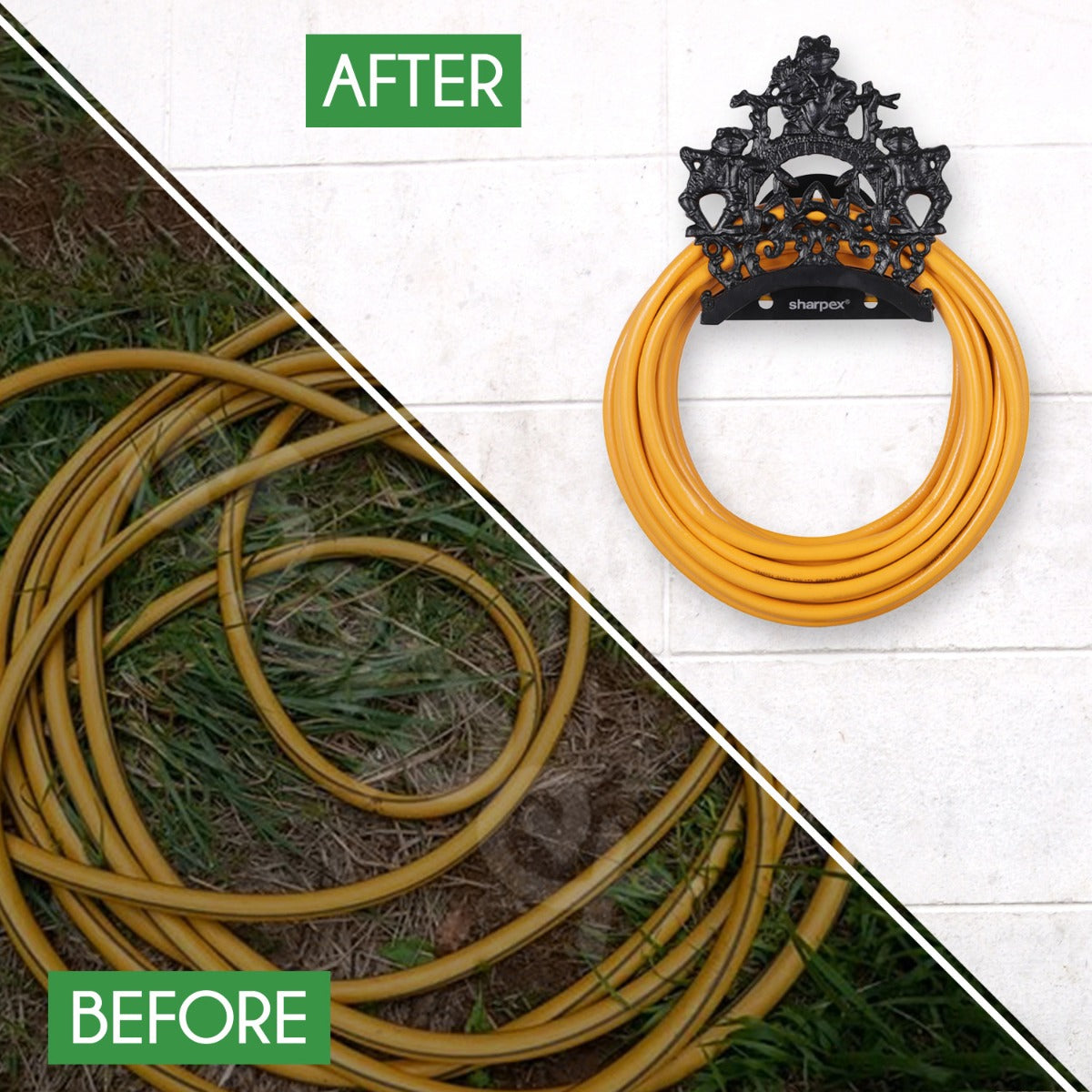 Sharpex DIY Hose Hanger for Garden Pipe | Decorative Wall Mounted Garden Pipe Holder for Hotel, Backyard, Garden, and Indoor - Outdoor | Heavy Duty Metal Portable Hose Pipe Holder Only (HOS-BL-017)