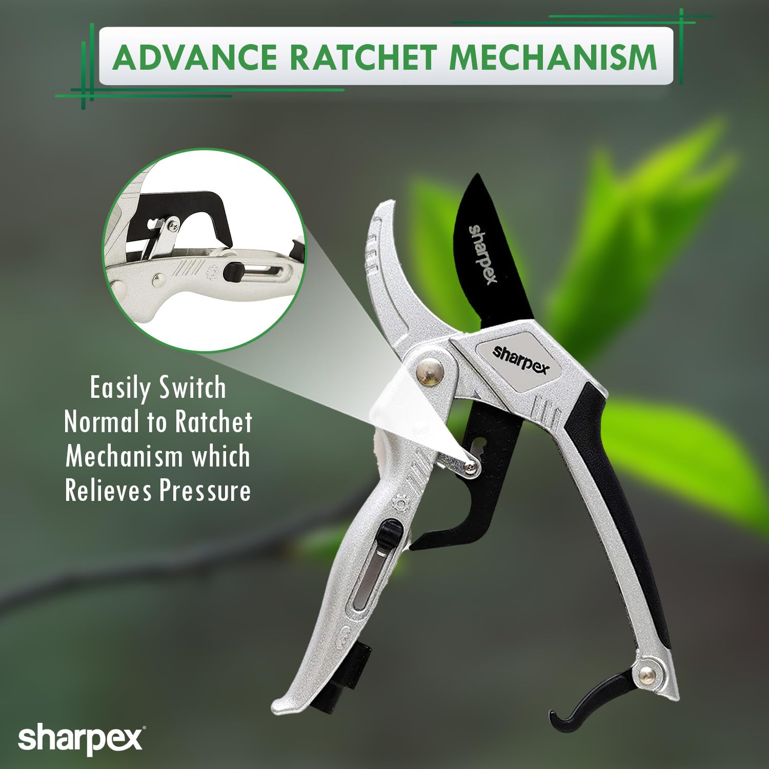 Professional Ratchet Garden Pruning Shears (Alum. Handles) - Anvil Type