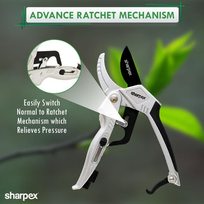 Professional Ratchet Garden Pruning Shears (Alum. Handles) - Anvil Type