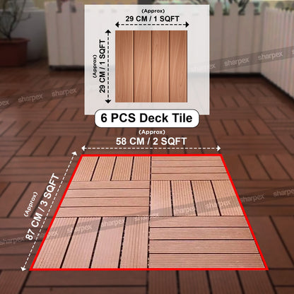 Sharpex WPC Deck Tiles with Interlocking | 6 Piece Floor Decking Water Resistant Tile for Balcony, Terrace, Garden, Poolside | Quick Flooring Solution for Indoor/Outdoor(CO6-TIL-TK-014)