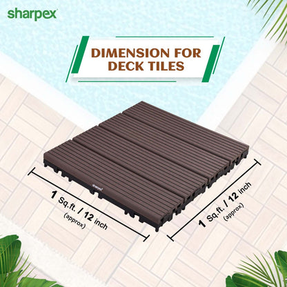 Sharpex WPC Deck Tiles with Interlocking | 6 Piece Floor Decking Water Resistant Tile for Balcony, Terrace, Garden, Poolside | Quick Flooring Solution for Indoor/Outdoor(CO6-TIL-CF-010)