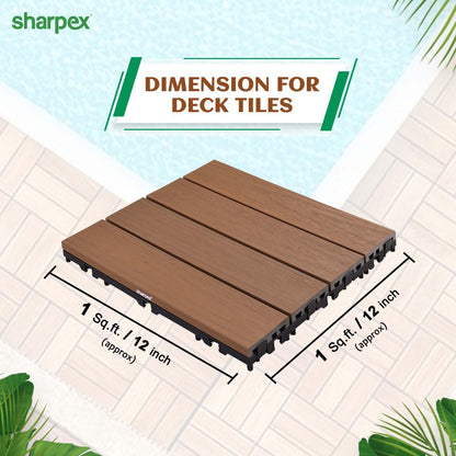 Sharpex WPC Deck Tiles with Interlocking | 6 Piece Floor Decking Water Resistant Tile for Balcony, Terrace, Garden, Poolside | Quick Flooring Solution for Indoor/Outdoor(CO6-TIL-TK-014)