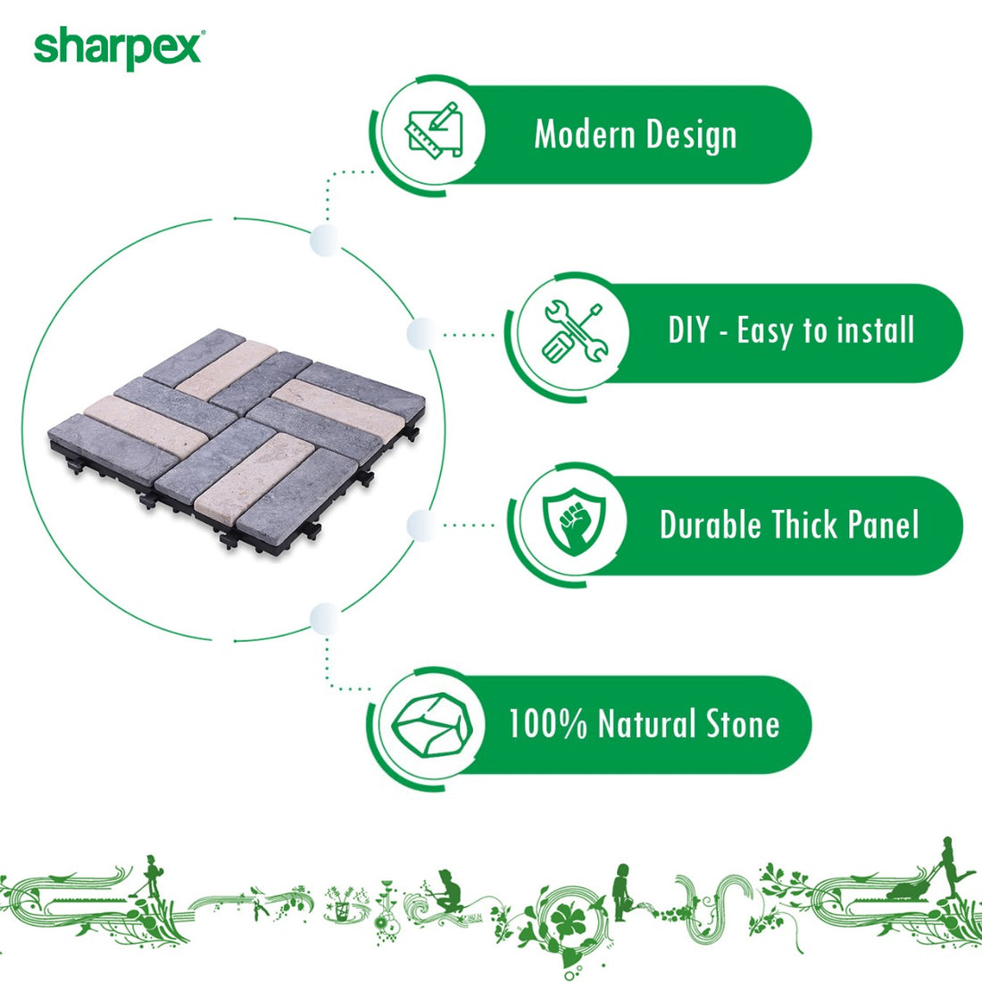 Sharpex Stone Deck Tiles with Interlocking | 1 Piece Stone Floor Decking Water Resistant Tile for Balcony, Terrace, Garden, Poolside