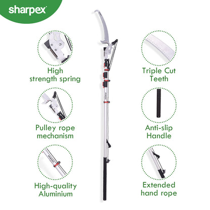 Sharpex 3 Stage Telescopic Long Cutter for Tree | 18 Feet Tree Pole Pruner Handle Adjustable (8 feet To 18 feet) Pruning Saw for Branch Long Reach Tree Trimming, and Patio Trees Branches Cutting (LC3-fba)