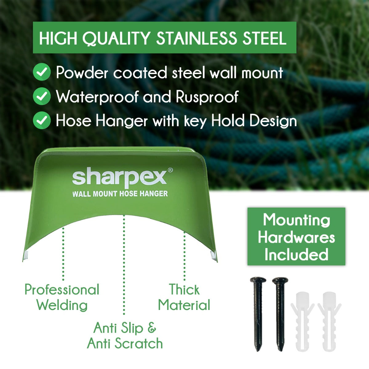 Heavy Duty Steel Portable Irrigation Watering Hose Holder Only (Green, HOS-GR-010)