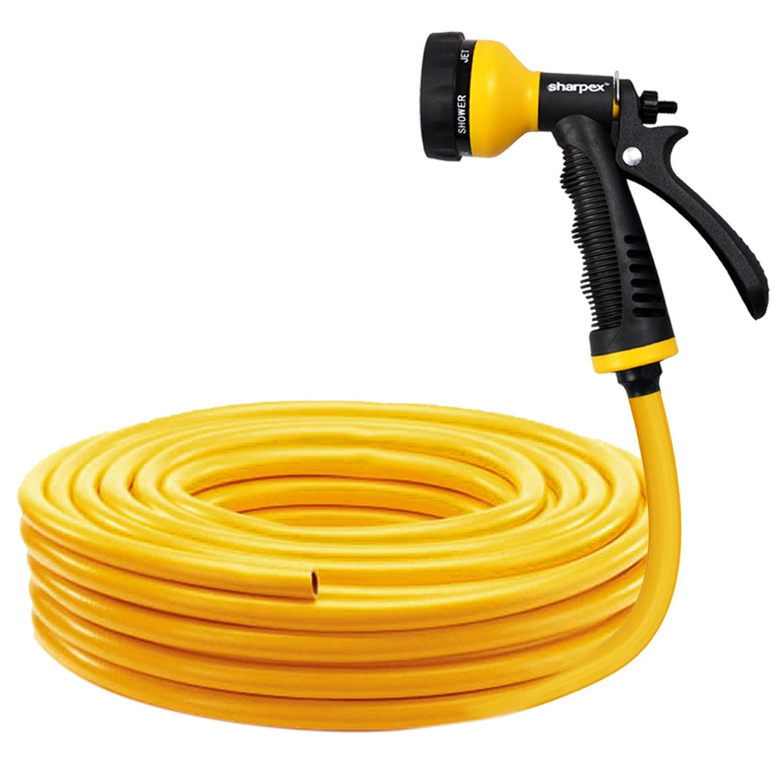 Sharpex Combo Of 10 Meter 0.5 Inch Hose Pipe and High-Pressure Water Gun Nozzle Spray Garden Hose, Lawn, Car, Bike Washing,  Pets cleaning Sprinkler Water Gun Heavy Duty Lightweight, Durable &amp; Flexible (CO-HOSE-NOS-YL-001-N)