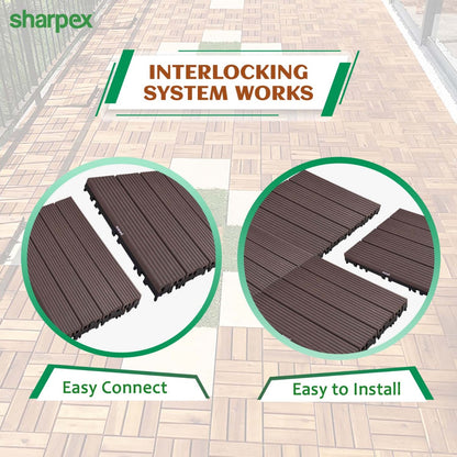 Sharpex WPC Deck Tiles with Interlocking | 6 Piece Floor Decking Water Resistant Tile for Balcony, Terrace, Garden, Poolside | Quick Flooring Solution for Indoor/Outdoor(CO6-TIL-CF-010)