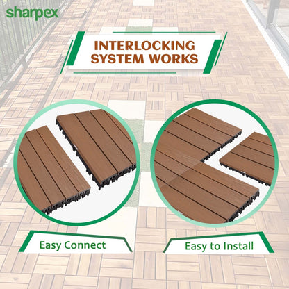 Sharpex WPC Deck Tiles with Interlocking | 6 Piece Floor Decking Water Resistant Tile for Balcony, Terrace, Garden, Poolside | Quick Flooring Solution for Indoor/Outdoor(CO6-TIL-TK-014)