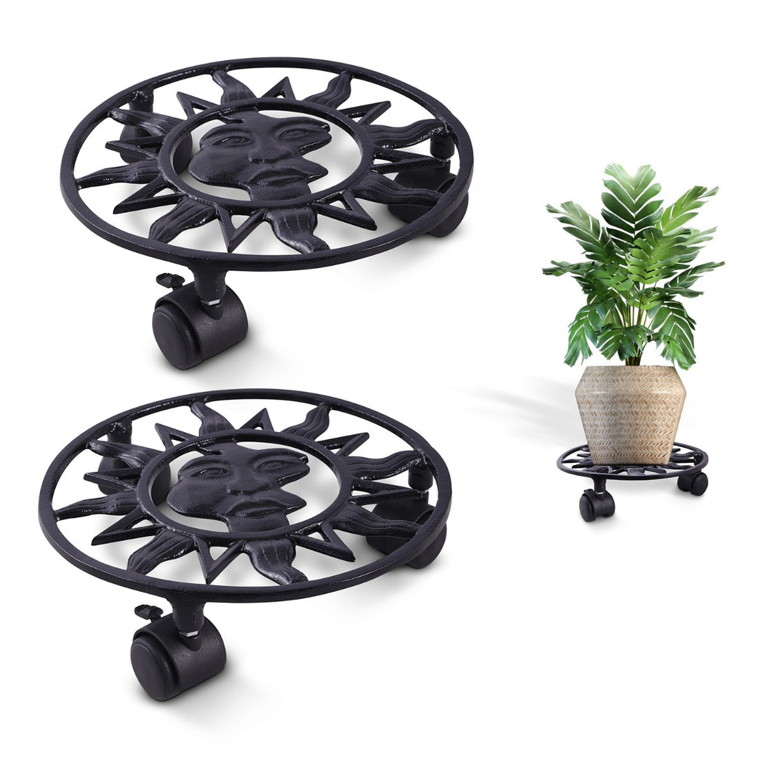 Sharpex Heavy Duty Plant Pot Trolley with Wheels | 2 PC Round Plant Stand with Wheels for Indoor &amp; Outdoor Pots, Rolling Wheels Metal Potted Plant Holder for House, Garden &amp; Patio (CO-TRL-BL-027)