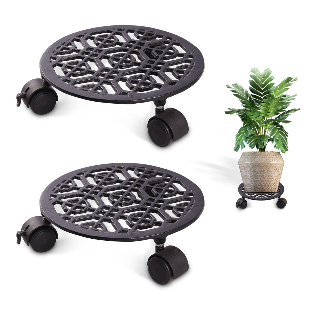 Sharpex Heavy Duty Plant Pot Trolley with Wheels | 2 PC Round Plant Stand with Wheels for Indoor &amp; Outdoor Pots, Rolling Wheels Metal Potted Plant Holder for House, Garden &amp; Patio (CO-TRL-BL-032)