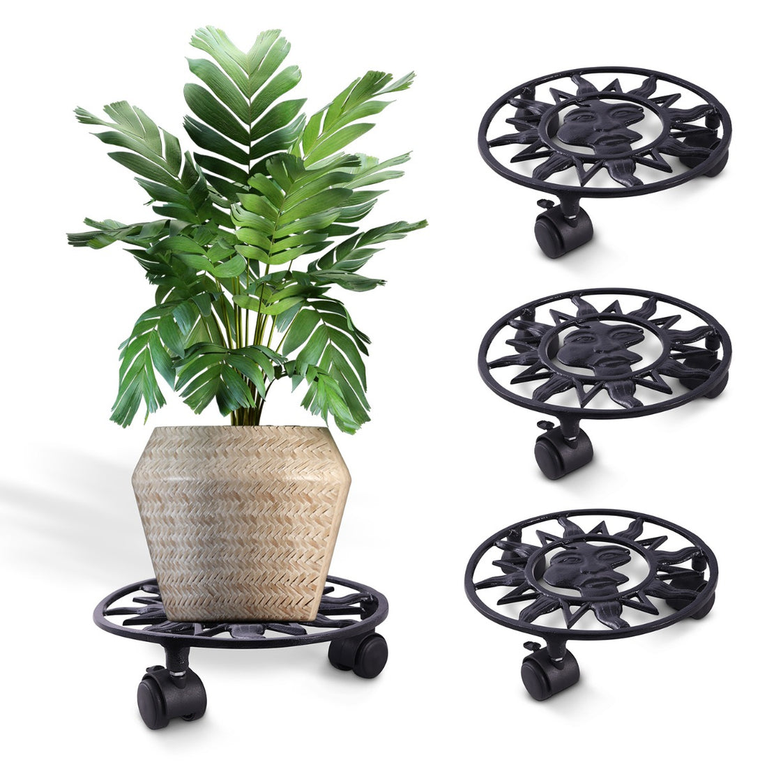 Sharpex Heavy Duty Plant Pot Trolley with Wheels | 4 PC Round Plant Stand with Wheels for Indoor &amp; Outdoor Pots, Rolling Wheels Metal Potted Plant Holder for House, Garden &amp; Patio (CO4-TRL-BL-027)