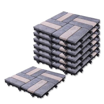 Sharpex Stone Deck Tiles with Interlocking | 6 Piece Stone Floor Decking Water Resistant Tile for Balcony, Terrace, Garden, Poolside