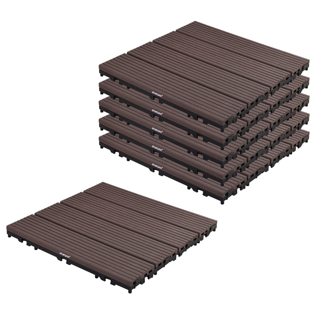 Sharpex WPC Deck Tiles with Interlocking | 6 Piece Floor Decking Water Resistant Tile for Balcony, Terrace, Garden, Poolside | Quick Flooring Solution for Indoor/Outdoor(CO6-TIL-CF-010)