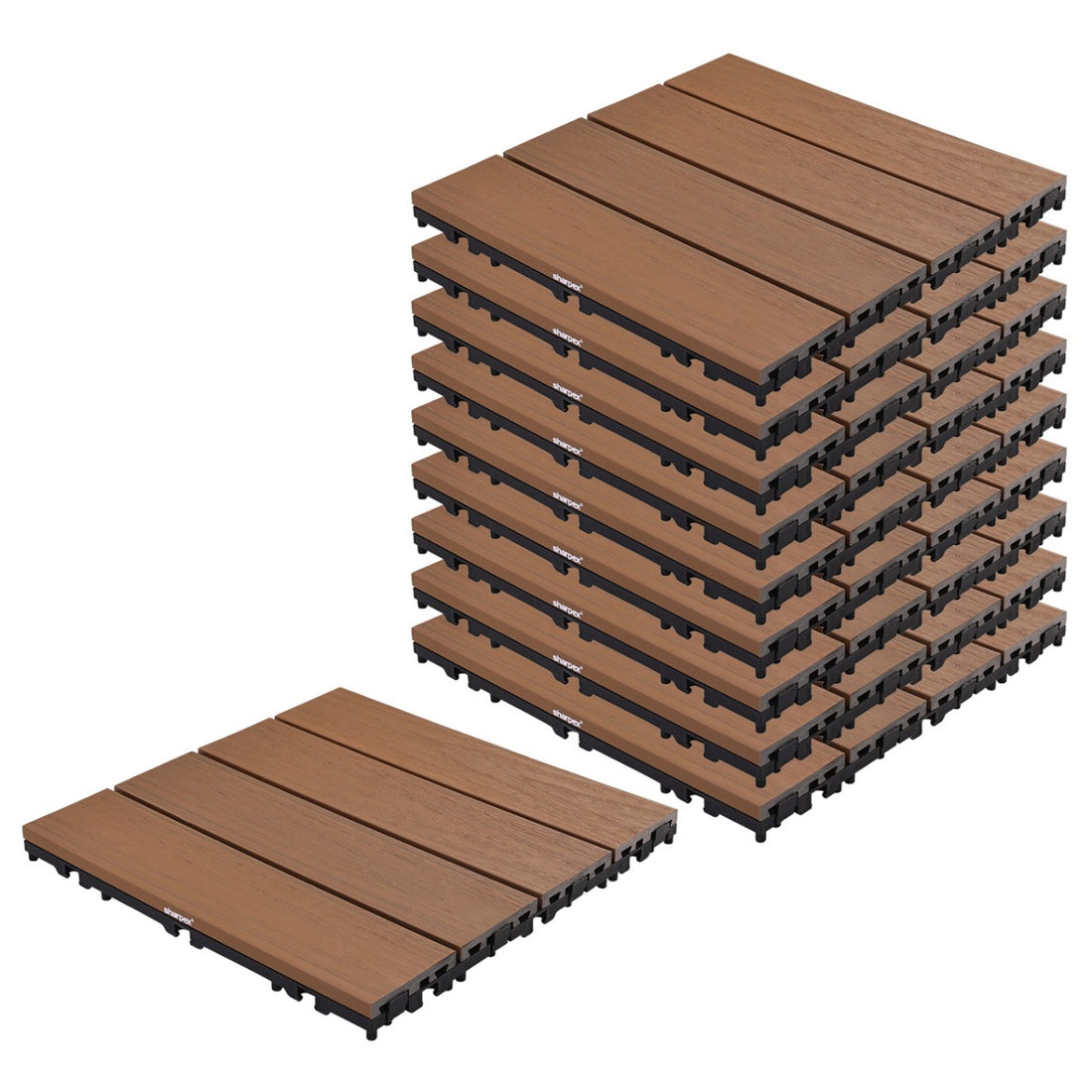 Sharpex WPC Deck Tiles with Interlocking | 10 Piece Floor Decking Water Resistant Tile for Balcony, Terrace, Garden, Poolside | Quick Flooring Solution for Indoor/Outdoor(CO10-TIL-TK-014)