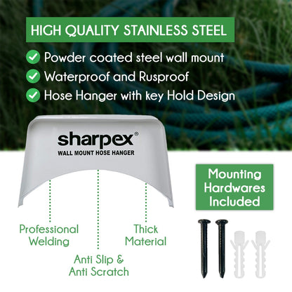 Sharpex Garden Steel Material Hose Hanger - Wall Mounted Watering Hose Holders - Heavy Duty Portable Irrigation Hose Hanger Only (Black, WMHH-fba)