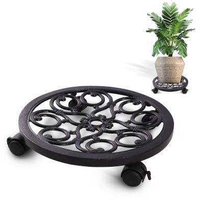 Sharpex Heavy Duty Plant Pot Trolley with Wheels | 1 PC Round Plant Stand with Wheels for Indoor & Outdoor Pots, Rolling Wheels Metal Potted Plant Holder for House, Garden & Patio (TRL-BL-034)