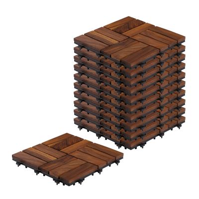 Sharpex Walnut Wood Flooring Deck Tiles with Interlocking for Flooring, Patio, Balcony, Roof, Garden Composite Decking, Water Resistant Floor Tiles - Dark Brown, 10 PCs