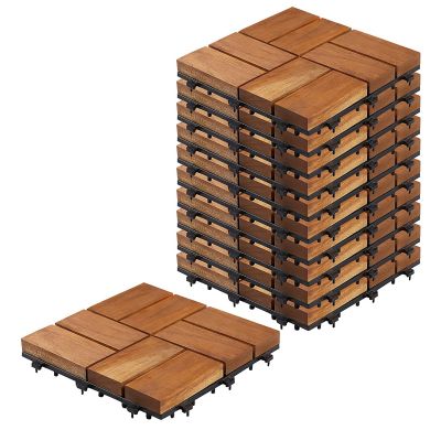 Sharpex Wood Deck Tiles Interlocking Tile for Both Indoor & Outdoor Use | All-Weather Click Floor Decking Tile | Waterproof Balcony Flooring, Wooden Parquet Flooring (10 Piece)