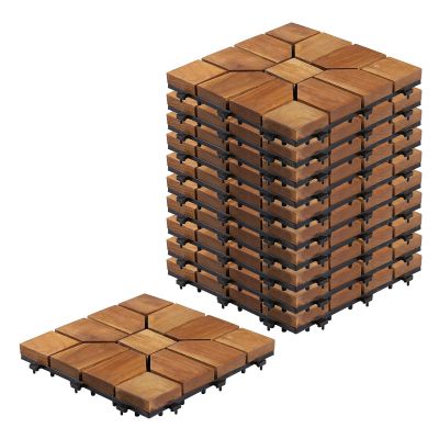 Sharpex Wood Deck Tiles Interlocking Tile for Both Indoor & Outdoor Use | Waterproof Balcony Flooring, Wooden Parquet Flooring | All-Weather Click Floor Decking Tile (10 Piece)