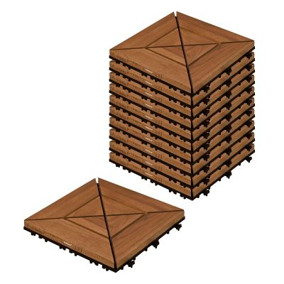 Sharpex Wood Deck Tiles | All-Weather Click Floor Decking Tile | Waterproof Balcony Flooring, Wooden Parquet Flooring Interlocking Tile for Both Indoor & Outdoor Use (10 Piece)
