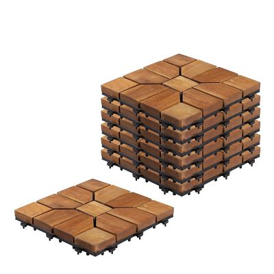 Sharpex Wood Deck Tiles Interlocking Tile for Both Indoor & Outdoor Use | Waterproof Balcony Flooring, Wooden Parquet Flooring | All-Weather Click Floor Decking Tile (6 Piece)