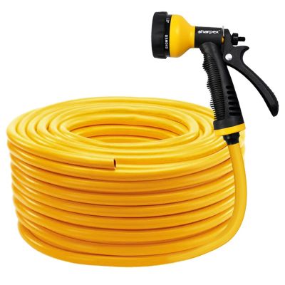 Sharpex Combo Of 30 Meter 0.5 Inch Hose Pipe and High-Pressure Water Gun Nozzle Spray Garden Hose, Lawn, Car, Bike Washing, Pets cleaning Sprinkler Water Gun Heavy Duty Lightweight, Durable & Flexible(CO-HOSE-NOS-YL-002-N)