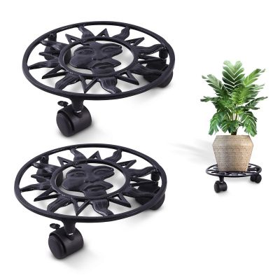 Sharpex Heavy Duty Plant Pot Trolley with Wheels | 2 PC Round Plant Stand with Wheels for Indoor & Outdoor Pots, Rolling Wheels Metal Potted Plant Holder for House, Garden & Patio (CO-TRL-BL-027)