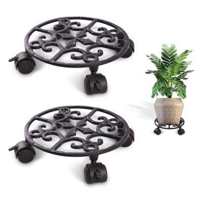 Sharpex Heavy Duty Plant Pot Trolley with Wheels | 2 PC Round Plant Stand with Wheels for Indoor & Outdoor Pots, Rolling Wheels Metal Potted Plant Holder for House, Garden & Patio (CO-TRL-BL-033)