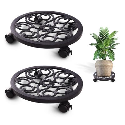 Sharpex Heavy Duty Plant Pot Trolley with Wheels | 2 PC Round Plant Stand with Wheels for Indoor & Outdoor Pots, Rolling Wheels Metal Potted Plant Holder for House, Garden & Patio (CO-TRL-BL-034)