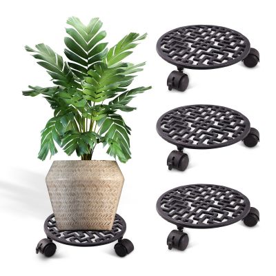 Sharpex Heavy Duty Plant Pot Trolley with Wheels | 4 PC Round Plant Stand with Wheels for Indoor & Outdoor Pots, Rolling Wheels Metal Potted Plant Holder for House, Garden & Patio (CO4-TRL-BL-031)