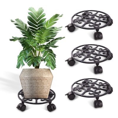 Sharpex Heavy Duty Plant Pot Trolley with Wheels | 4 PC Round Plant Stand with Wheels for Indoor & Outdoor Pots, Rolling Wheels Metal Potted Plant Holder for House, Garden & Patio (CO4-TRL-BL-033)