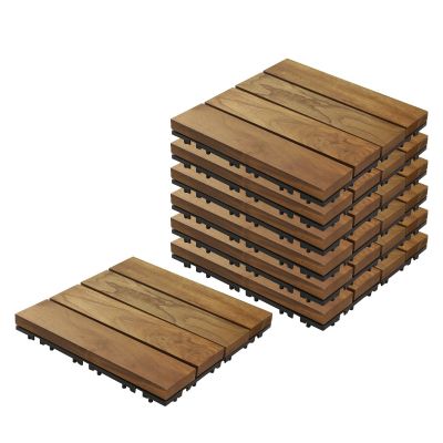 Sharpex Deck Tiles with Interlocking for Flooring, Patio, Balcony, Roof, Garden Composite Decking, Flooring Teak Wood, Water Resistant Flooring Tiles - Brown(6 PC)