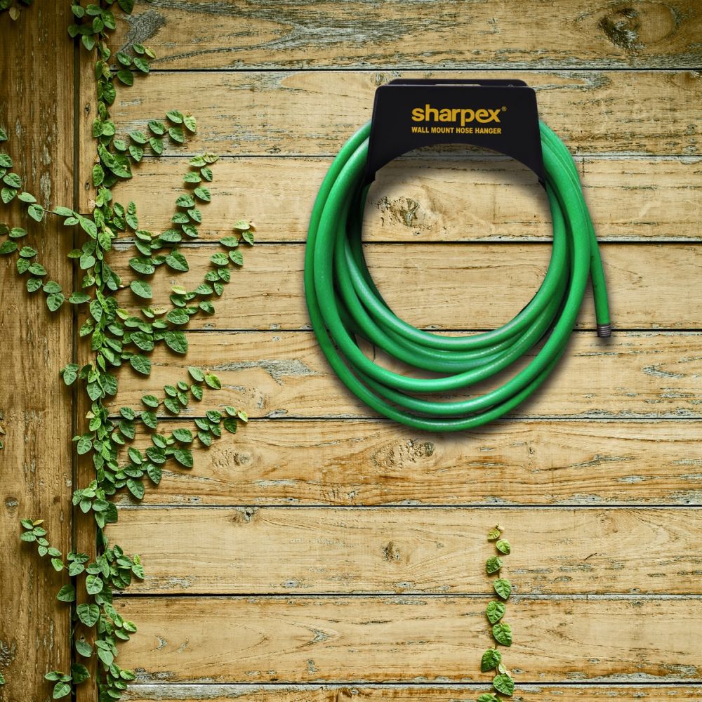 Sharpex Garden Steel Material Hose Hanger - Wall Mounted Watering Hose  Holders - Heavy Duty Portable Irrigation Hose Hanger Only (Black, WMHH-fba)